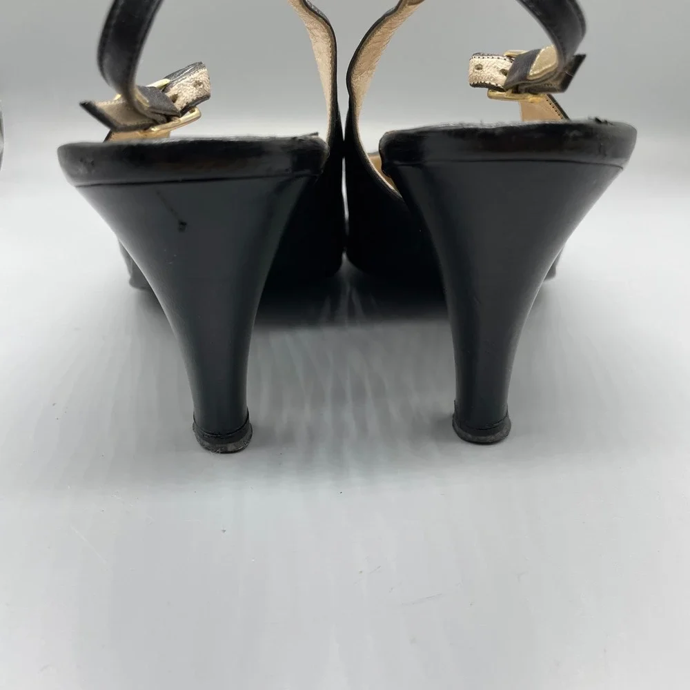 Vintage Chanel Black Leather Patent Cap Toe Slingback Pumps Heels Italy Sz 40/10